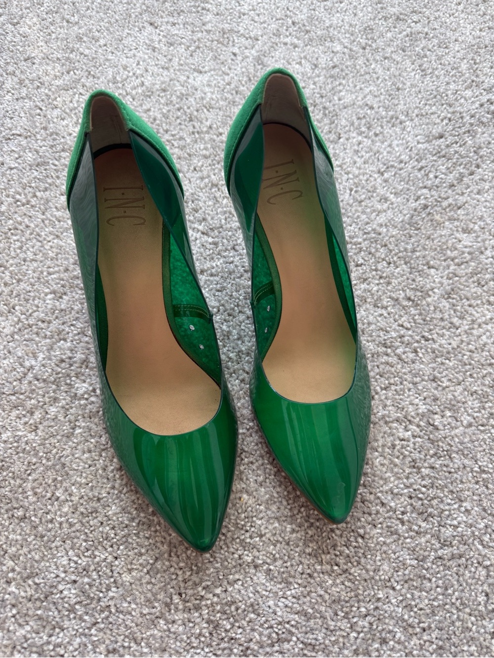 INC International Concepts Emerald Green Patent Pointed Pumps